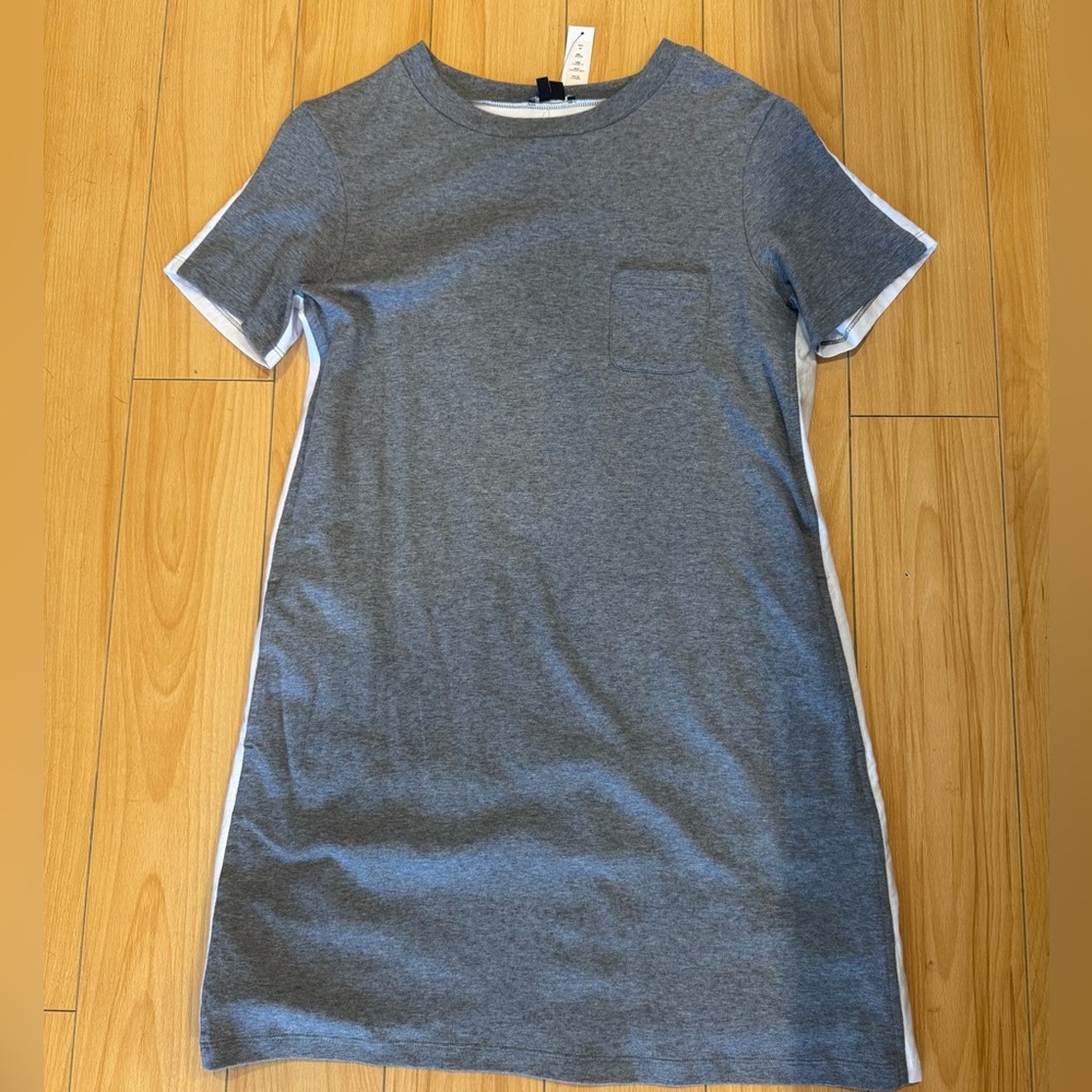 THEORY NWT Morbin Classic Tee T Shirt Dress Cotton M White Heather Grey - Picture 7 of 7